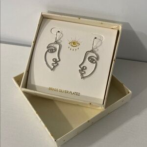 Silver Face Outline Earrings